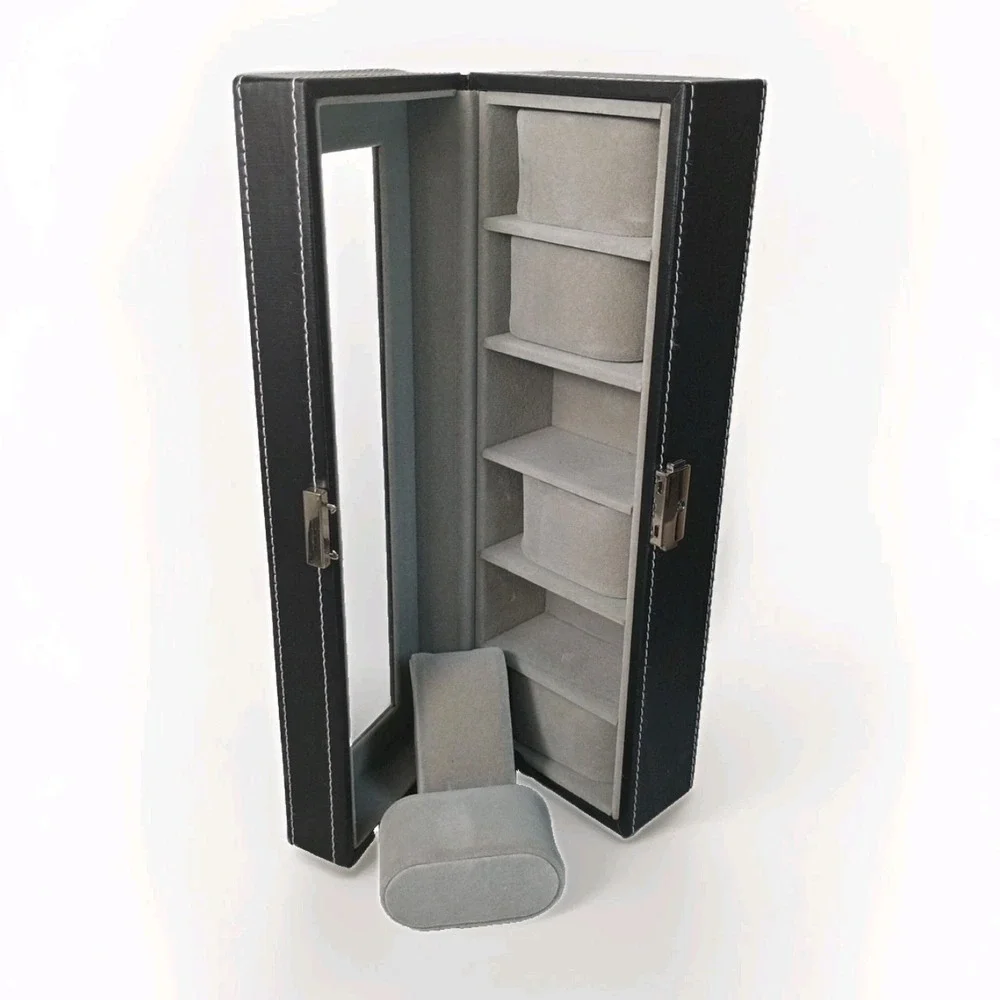 6 Slots Men Women Leather Jewelry Watch Display Case Box Storage Organizer W/Key